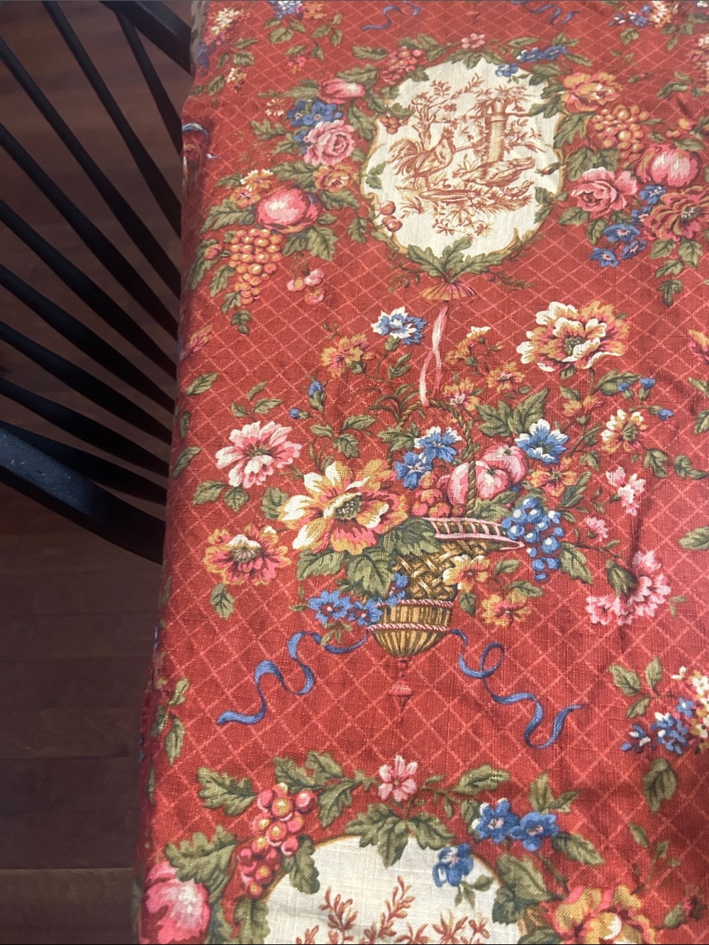 Waverly Red Floral Medallion 2 curtain panels 95 inches long